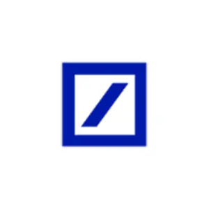Blue Deutsche Bank icon featuring a diagonal slash inside a square frame.