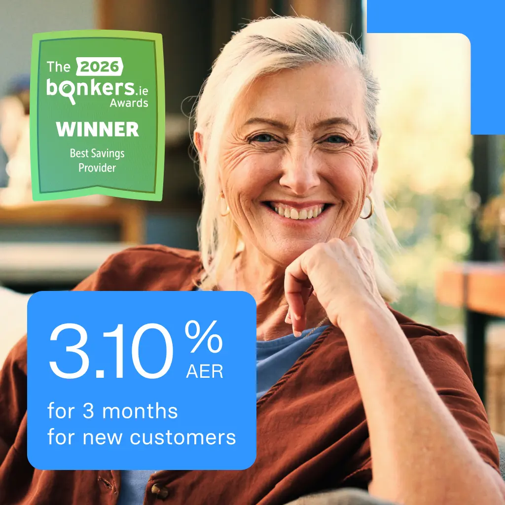 Woman smiling, with text overlay: Raisin Starter Account 3.10% AER for 3 months for new customers.