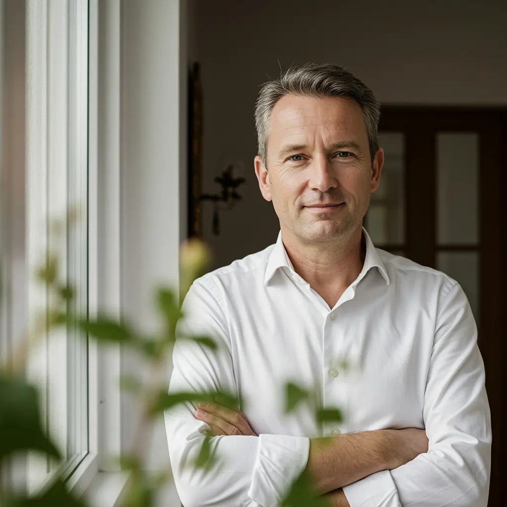 Mies valkoisessa kauluspaidassa