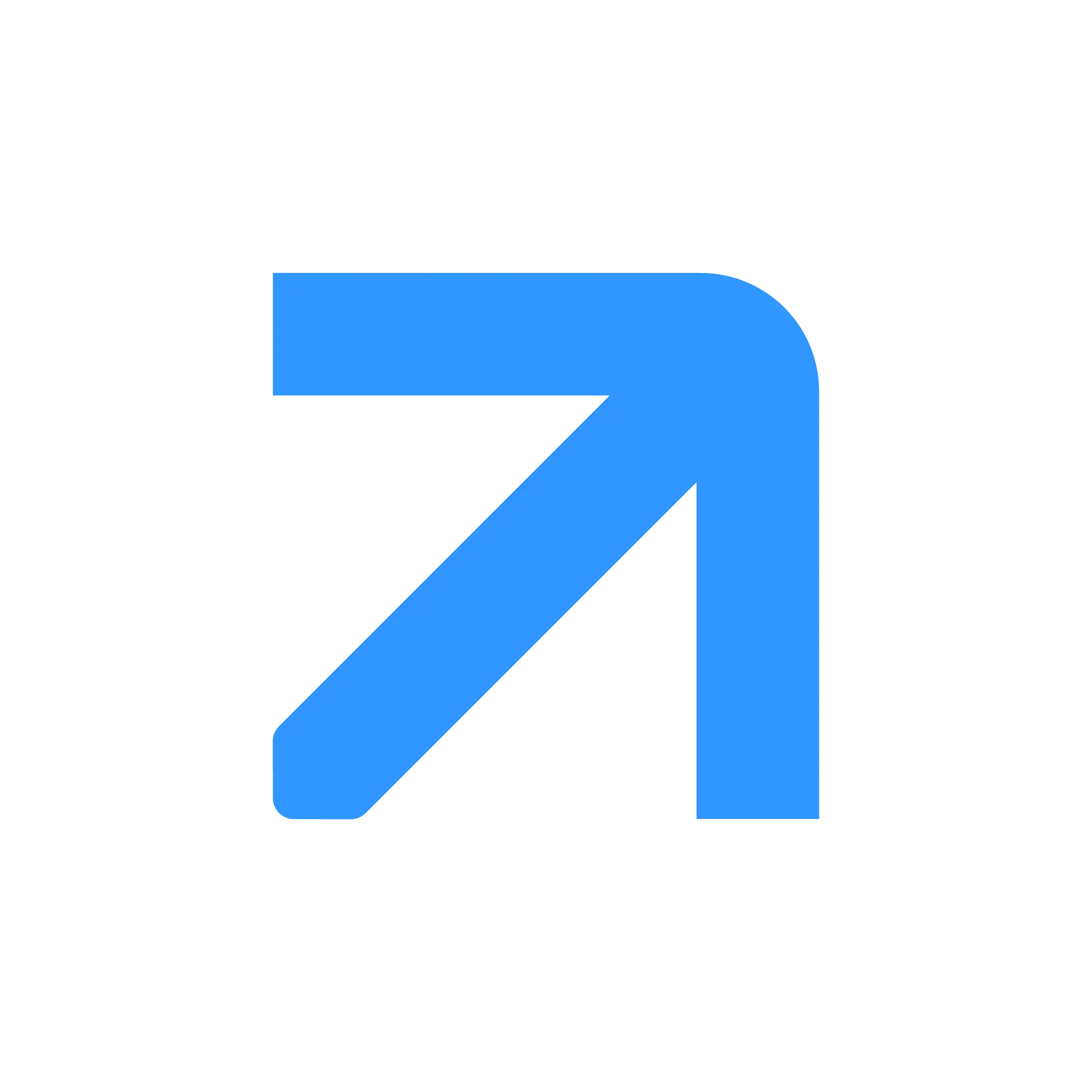 Raisin Com - Raisin Symbol Blue Stylized blue upward-right arrow symbol representing the Raisin brand