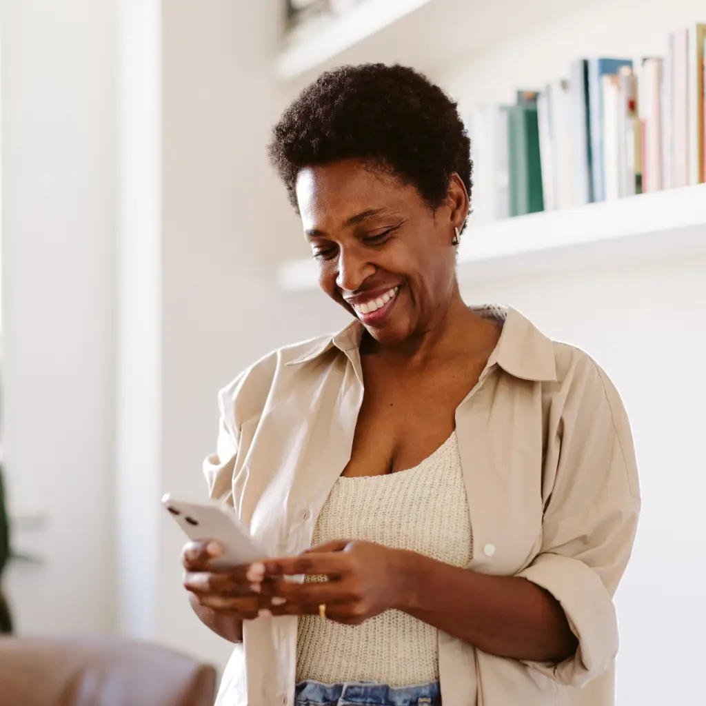 woman looking at phone