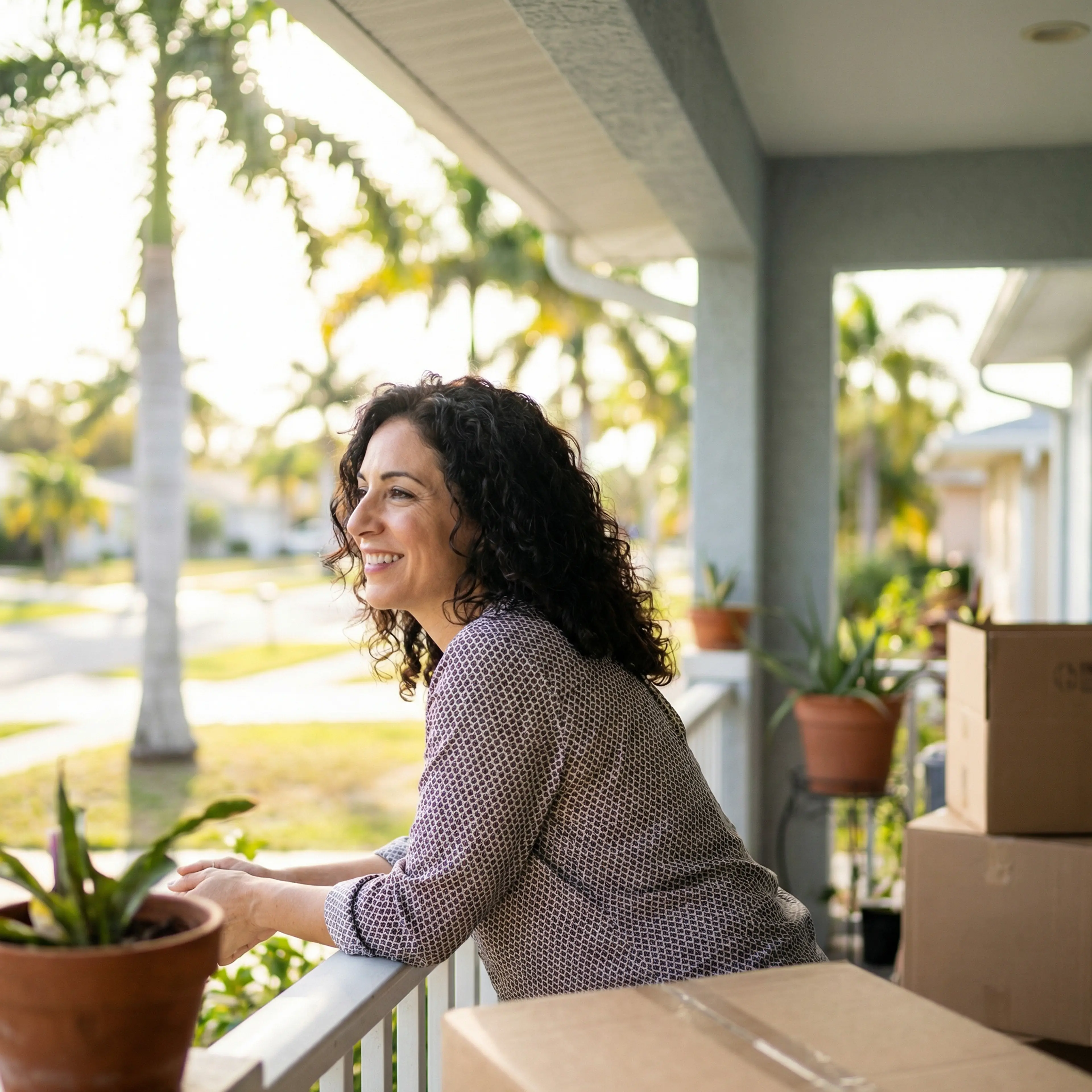 About-Liberty-Savings-Bank.png Woman relaxing on a porch surrounded by boxes and plants