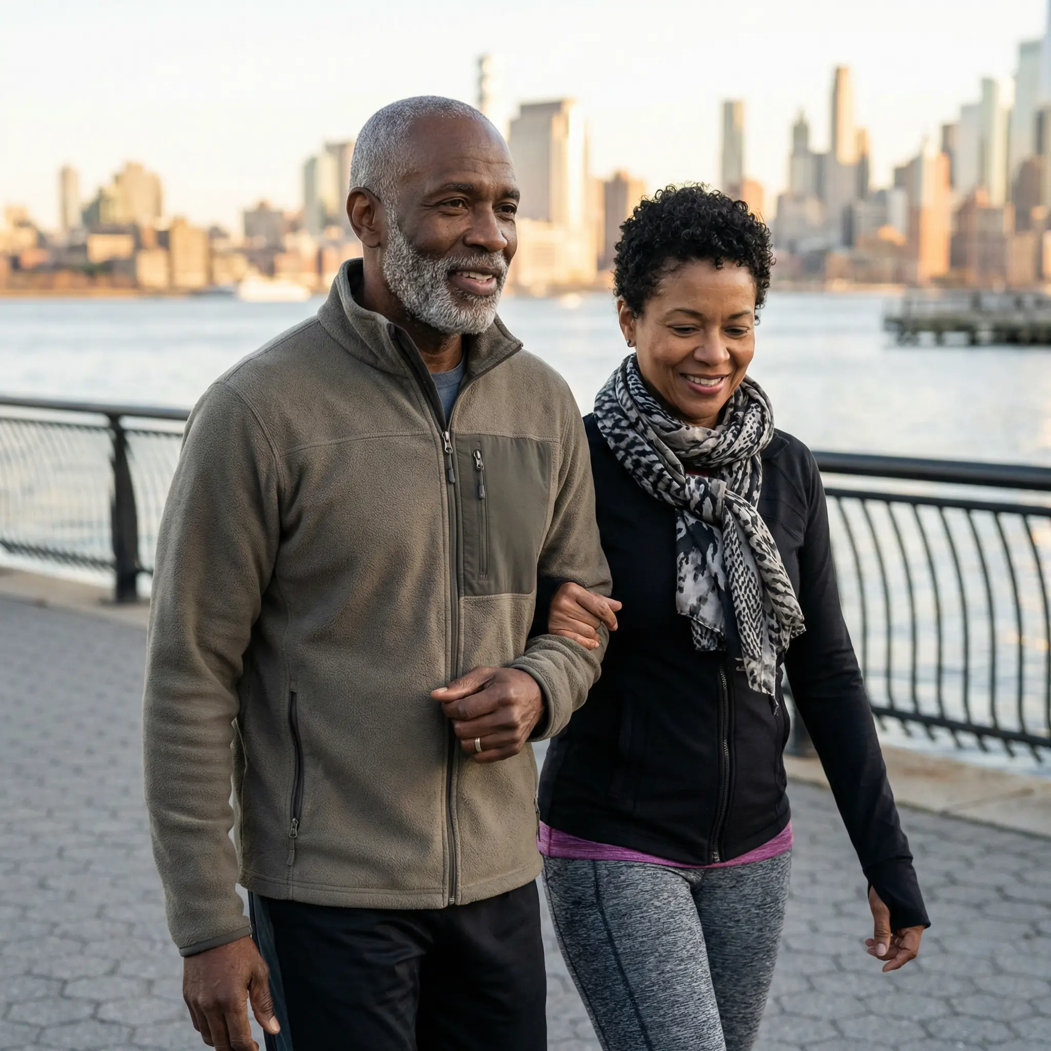 About-Columbia-Bank.png An active senior couple enjoying a morning walk along a city waterfront with the skyline in the background.