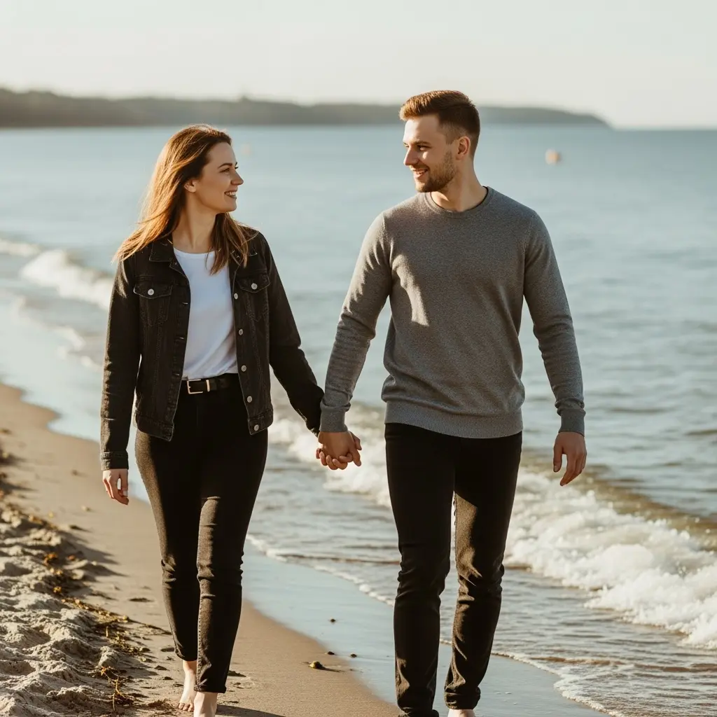 couple walking down the beach
