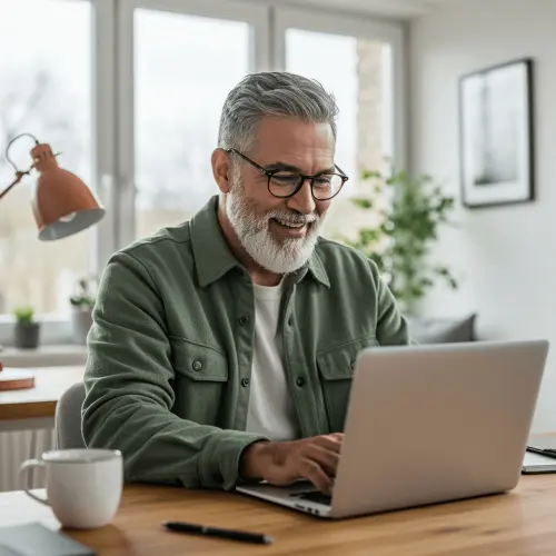 Hombre usando portátil.