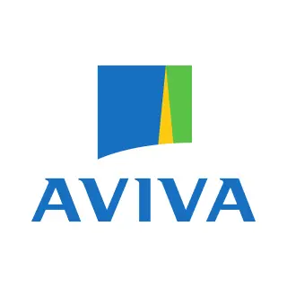 Blue, yellow, and green Aviva logo featuring a geometric square design above the blue text "AVIVA".