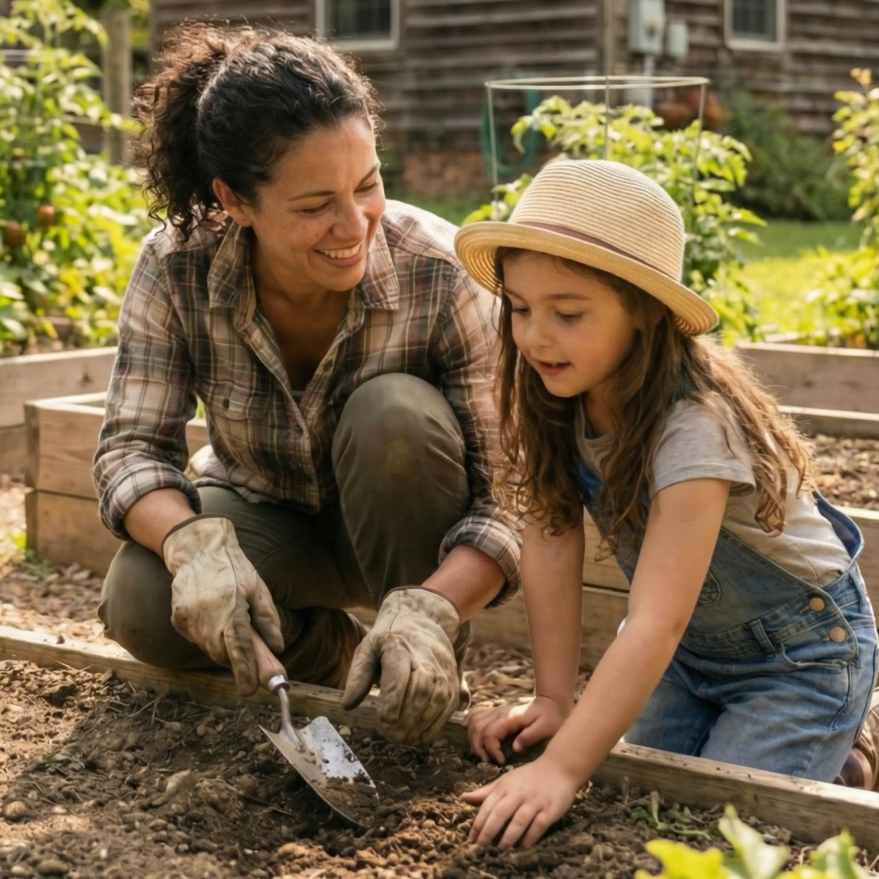 About-OptimumBank.png Mother and child gardening together in a backyard garden bed