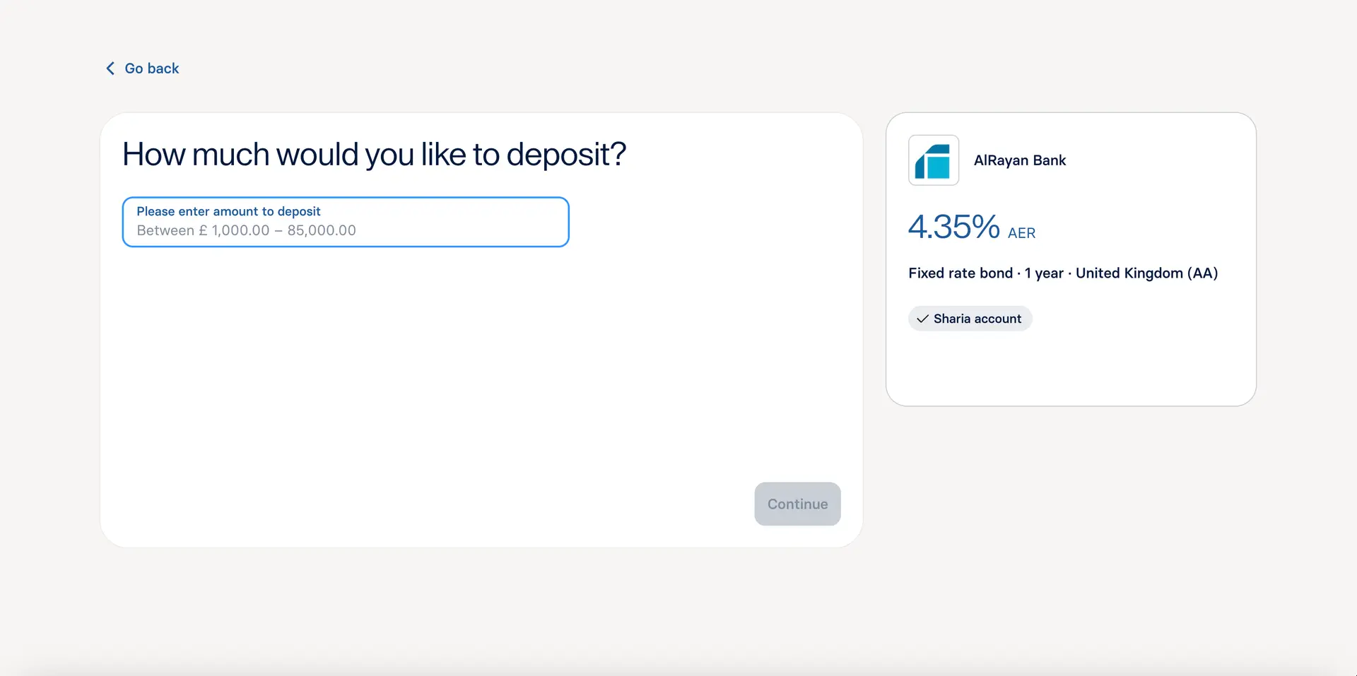 raisin_uk_deposit_amount.png Screenshot of 'How much would you like to deposit' screen