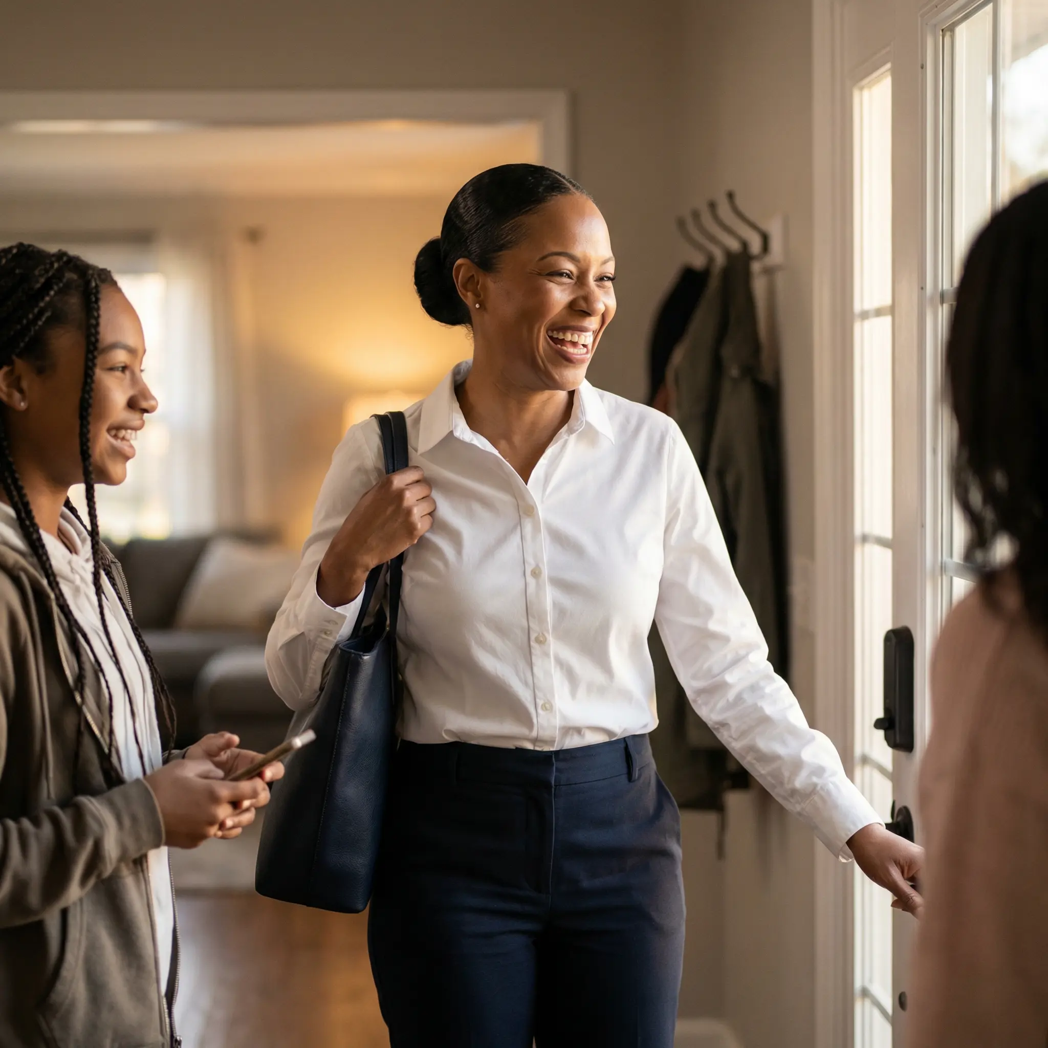 About-Vystar-Credit-Union.png Woman and child arriving home and greeting someone at the door