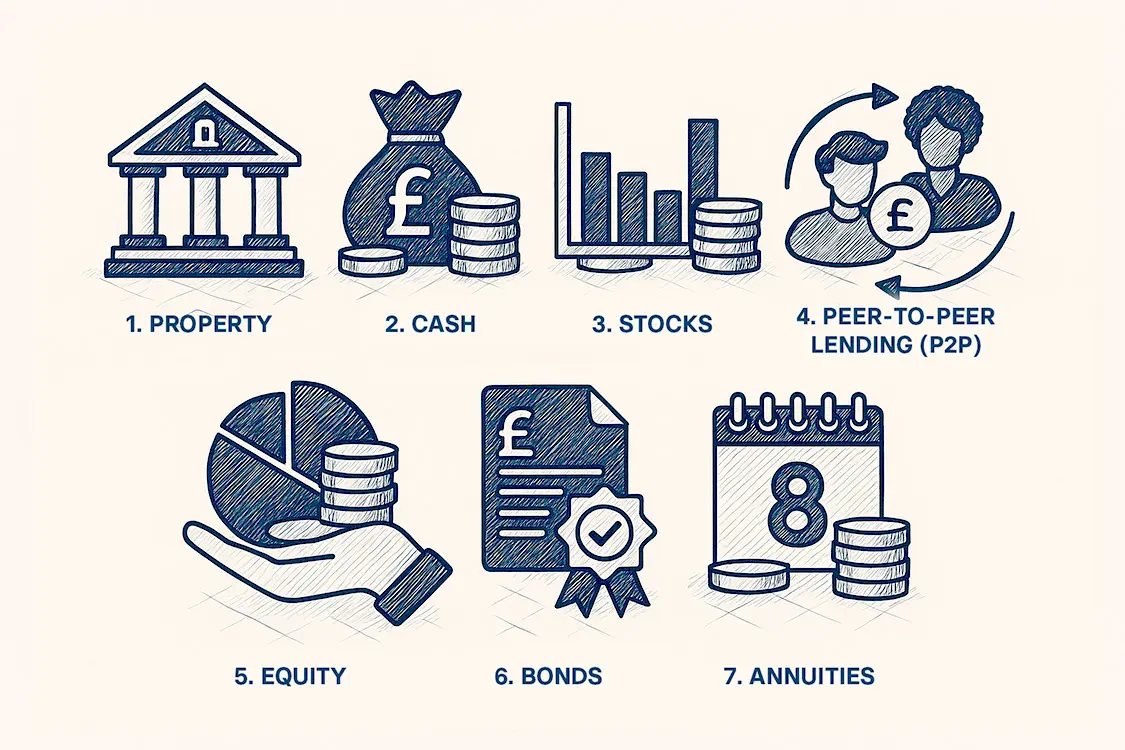 raisin_uk_invest_100k_rebranded.jpg A graphic showing where you could invest 100k, including property, cash and stocks.
