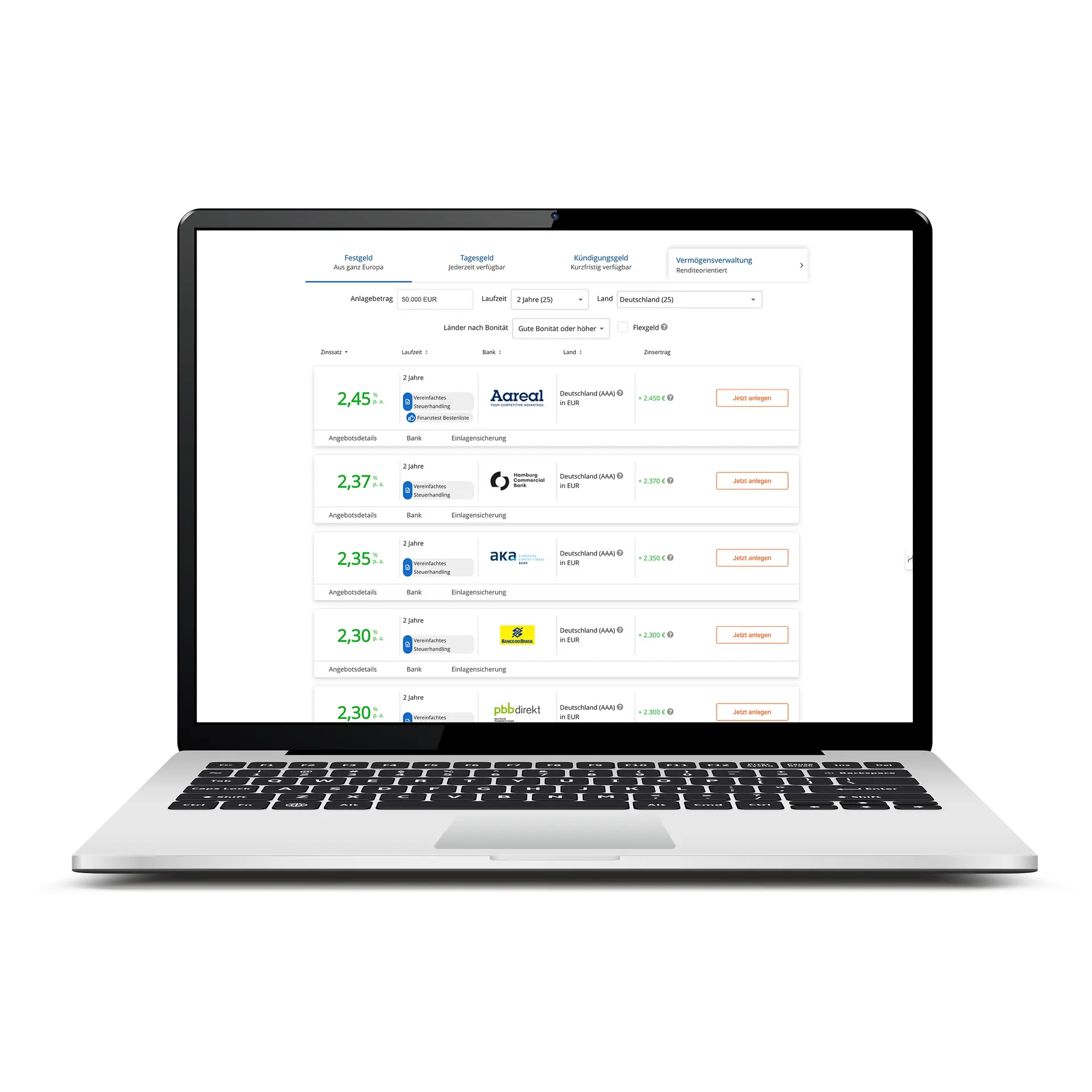 Raisin Transparenz Angebotstabelle 1 Screenshot mit der Angebotstabelle an Sparprodukten von Raisin