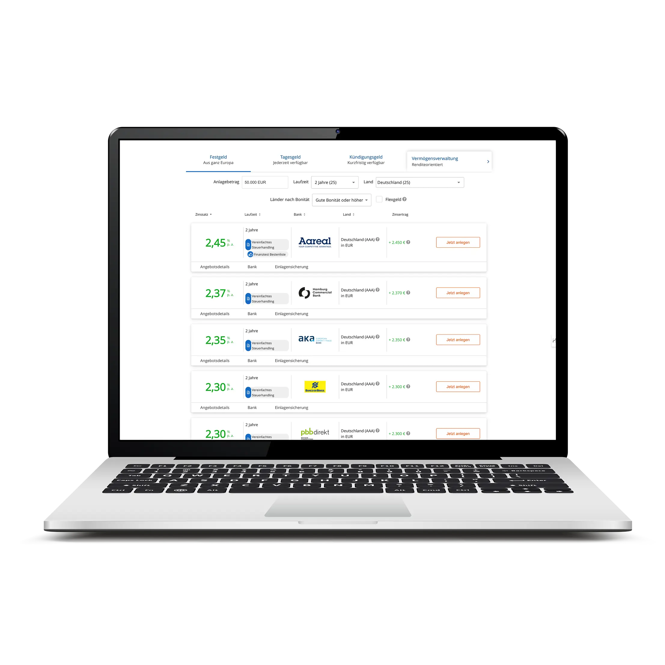 Raisin Transparenz Angebotstabelle 1 Screenshot mit der Angebotstabelle an Sparprodukten von Raisin