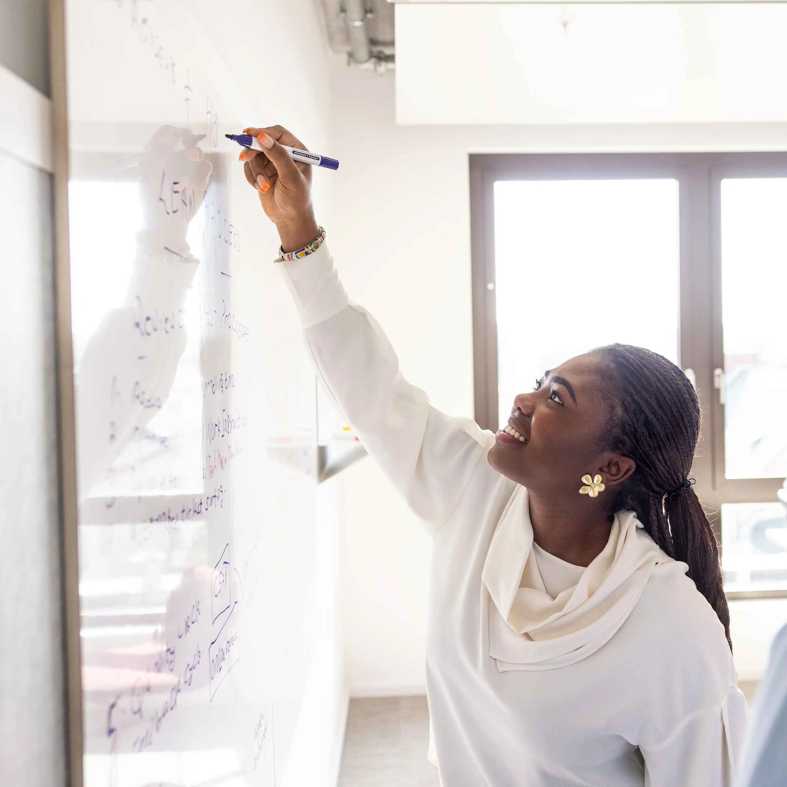 A Raisin colleague is drawing something on a whiteboard