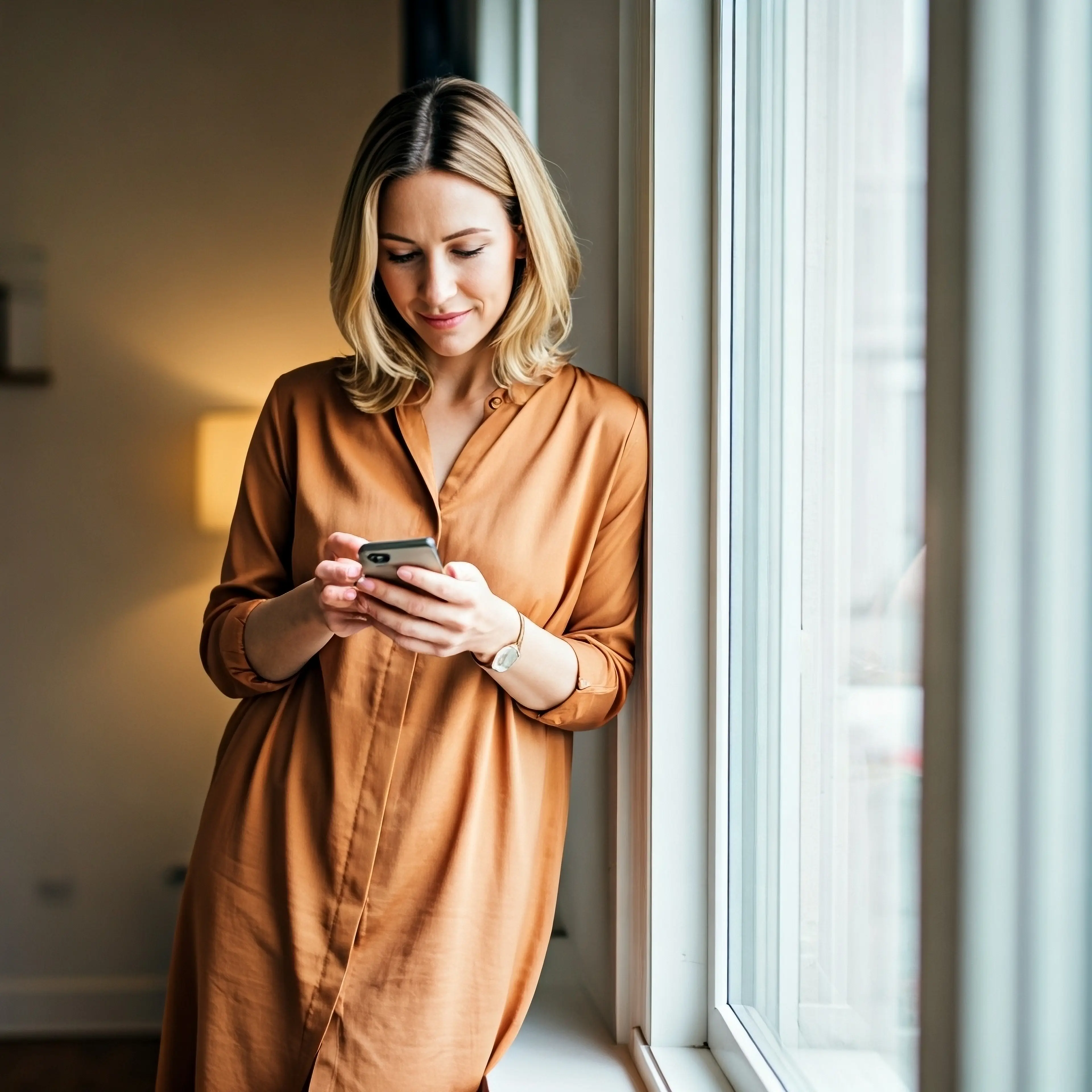 Mujer mirando el móvil.