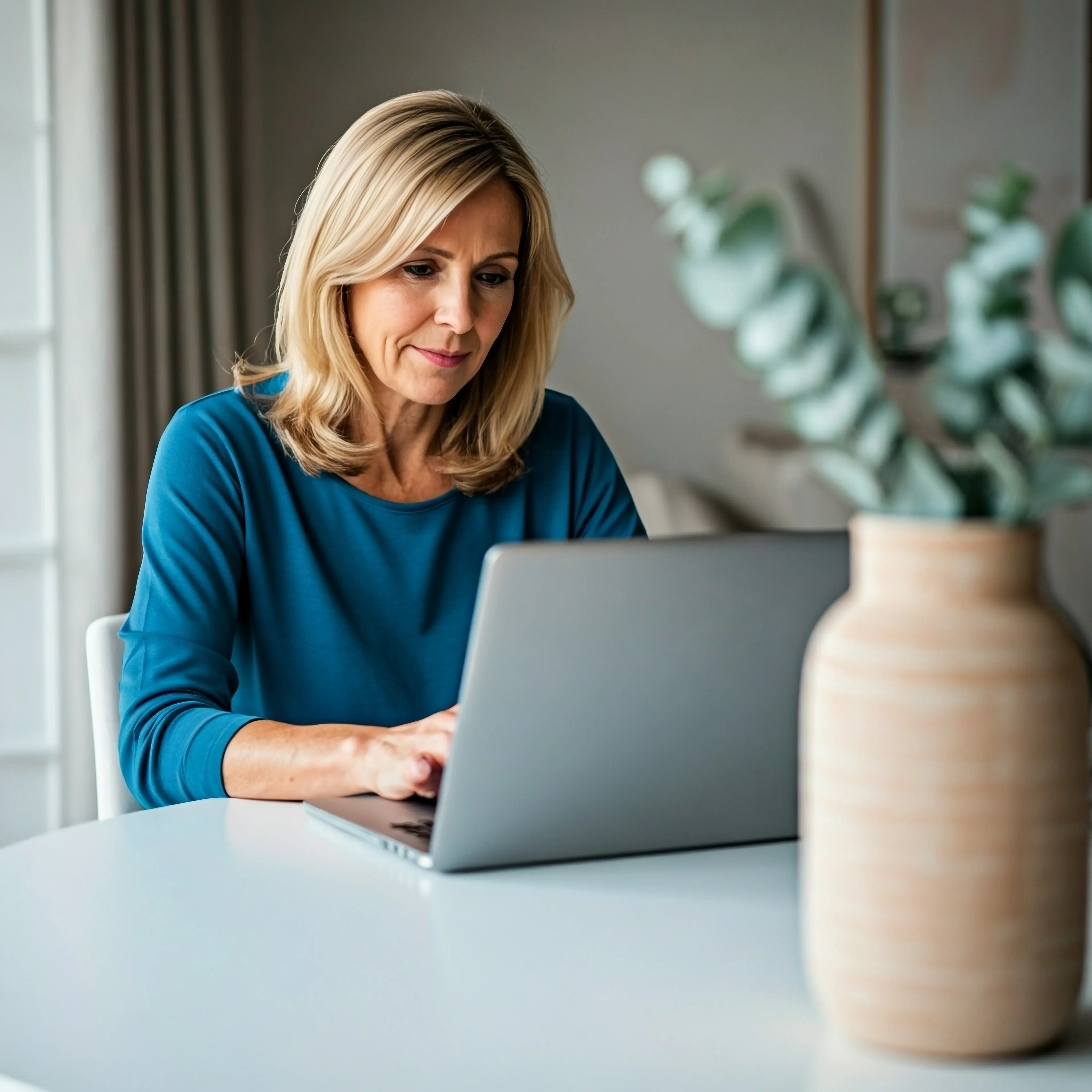Mujer mirando portátil.