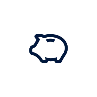 Navy blue piggy bank icon shown in a clean line style