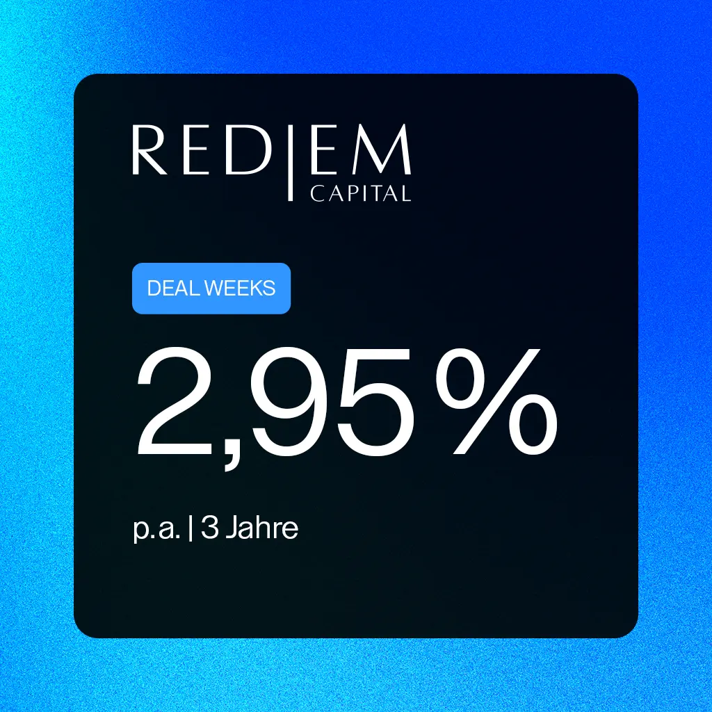 Woche 3 der Raisin Deal Week 2025: 2,95 % p. a. für 3 Jahre Festgeld bei der Rediem Capital Bank