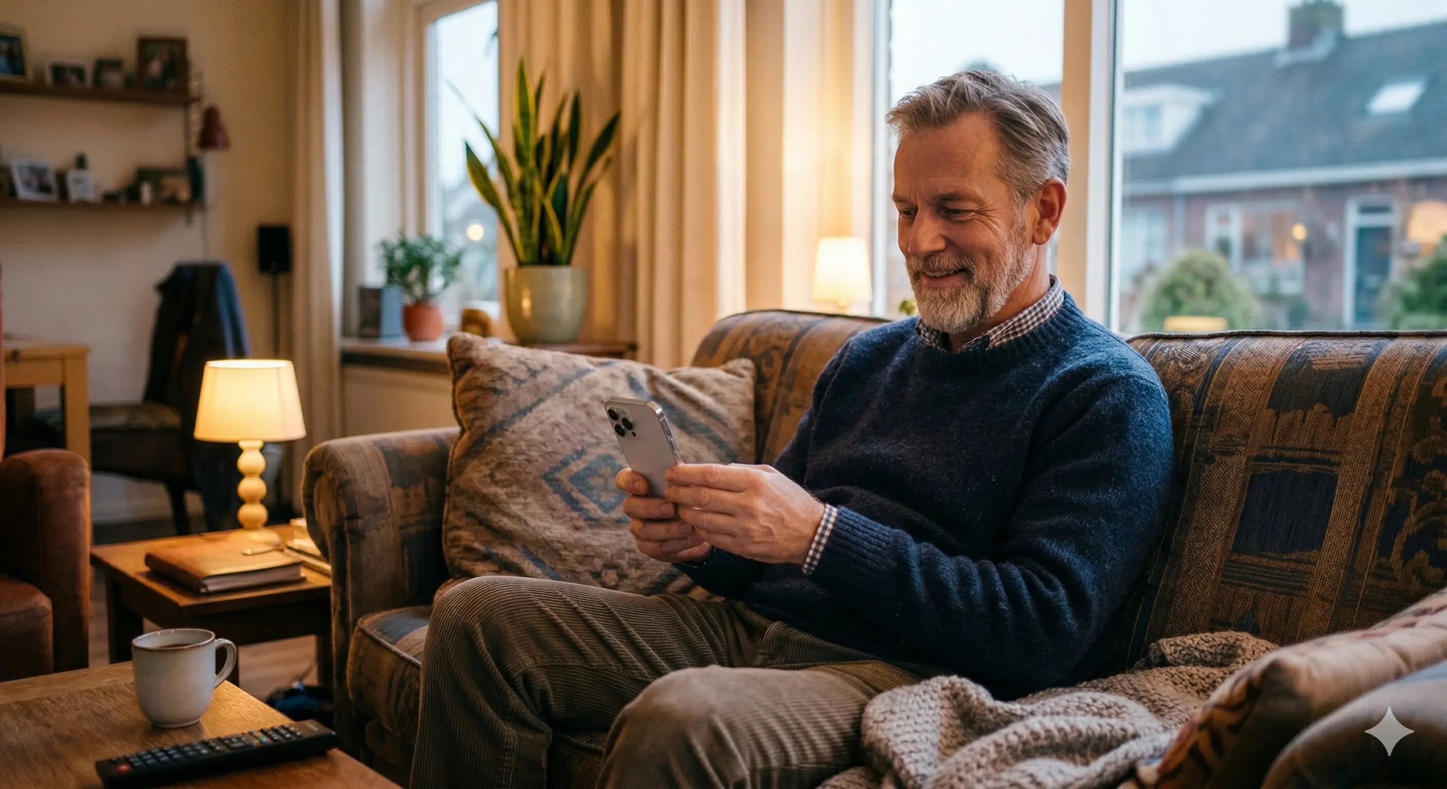 Man op mobiele telefoon