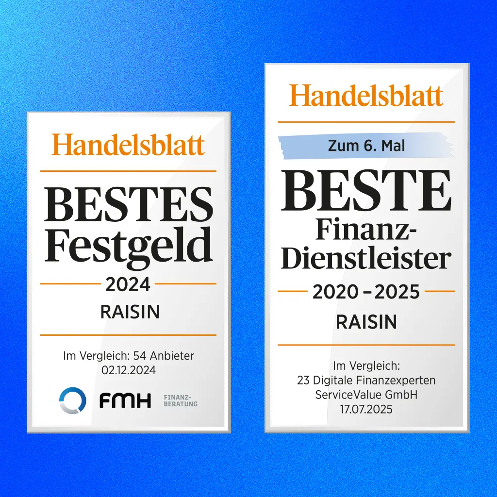 Raisin DE-Auszeichnungen Handelsblatt Zwei Auszeichungen für Raisin von Handelsblatt.