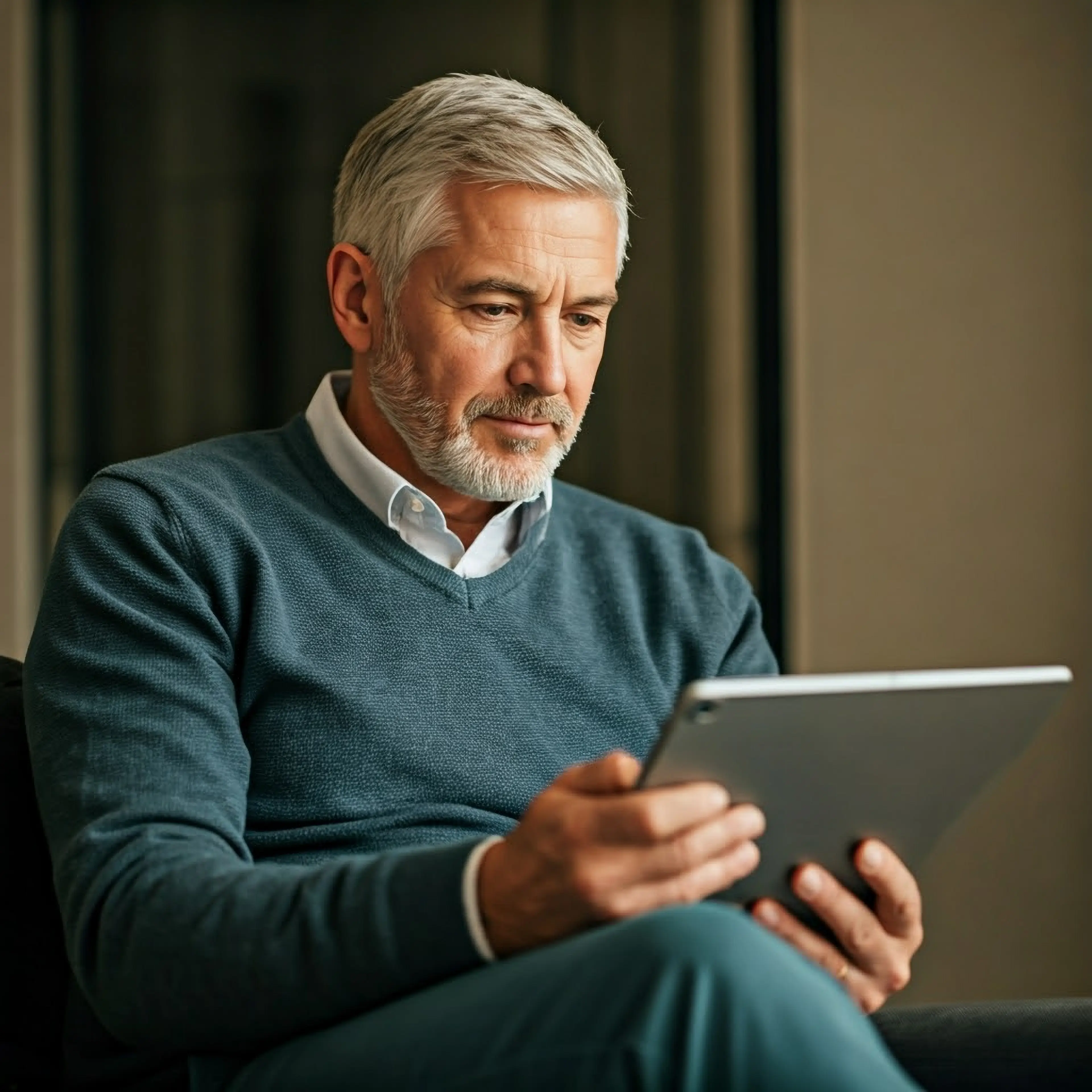 Hombre mirando tablet.