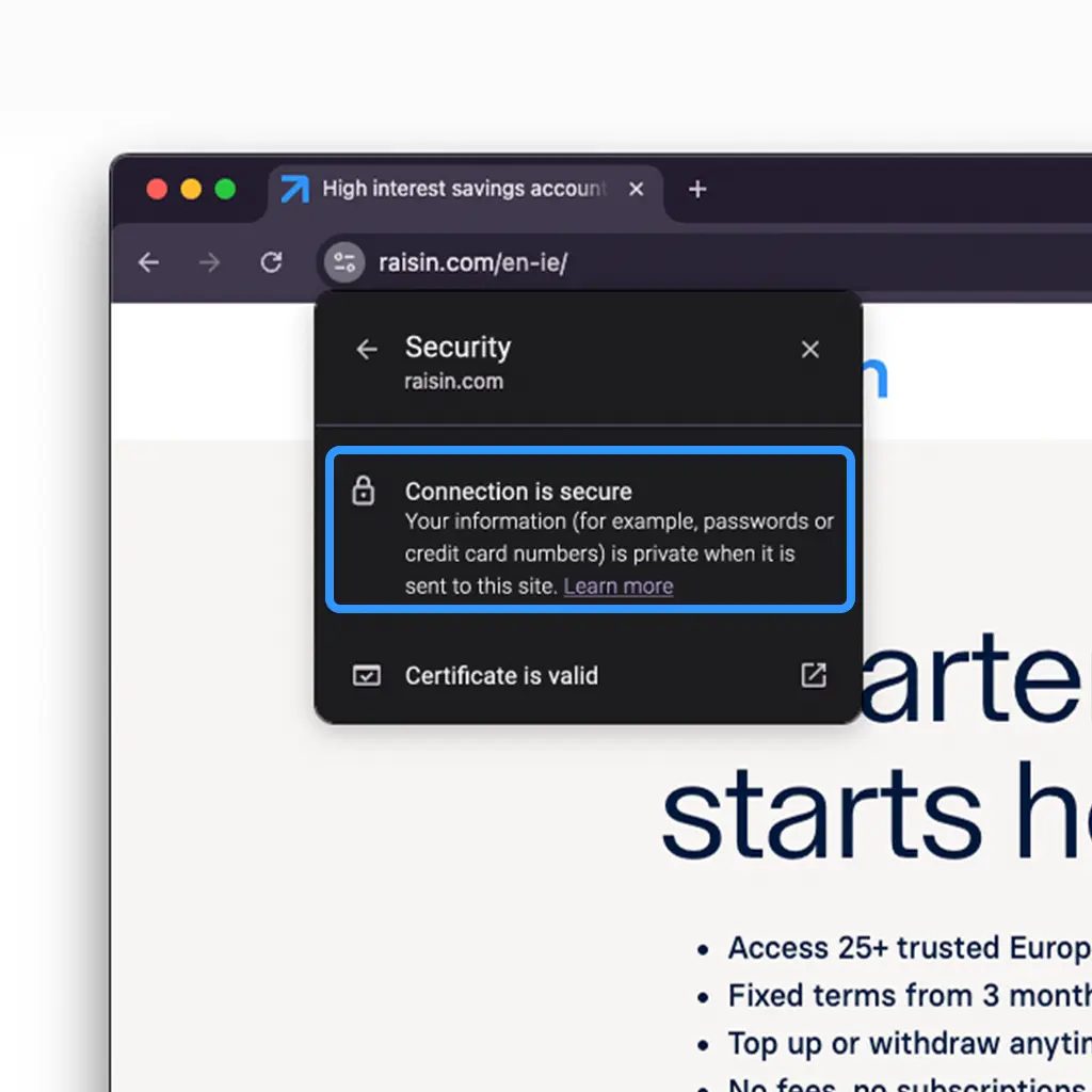 RaisinIE-secure_connection.png Ensure a safe network connection