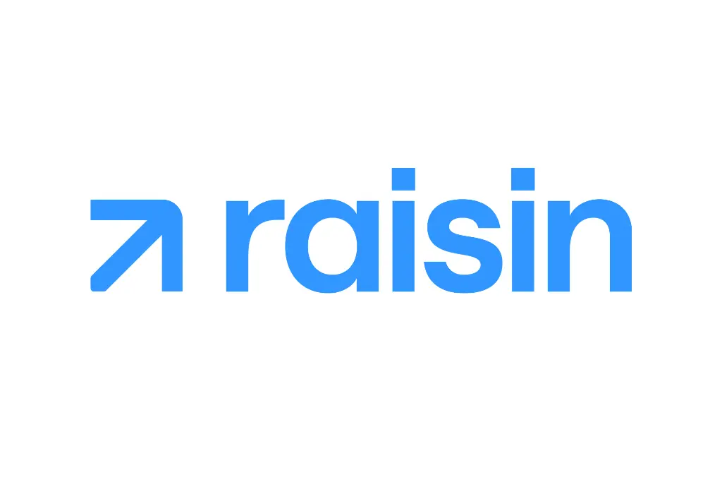 Raisin UK logo Raisin logo in blue on a white background, featuring a stylised arrow followed by the word “raisin”.