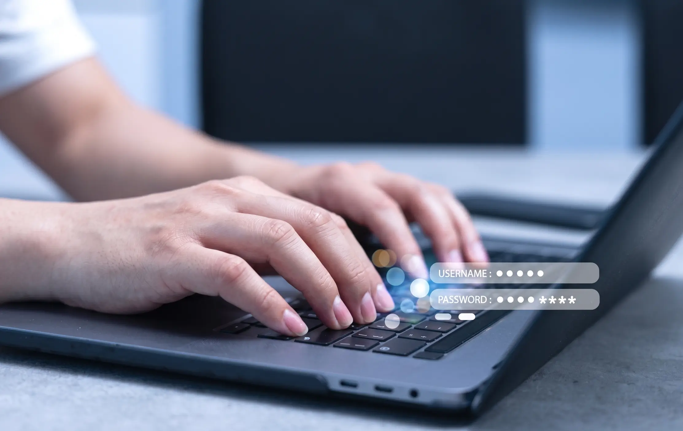Wachtwoord intoetsen laptop.png Fingers op toetsenbord laptop