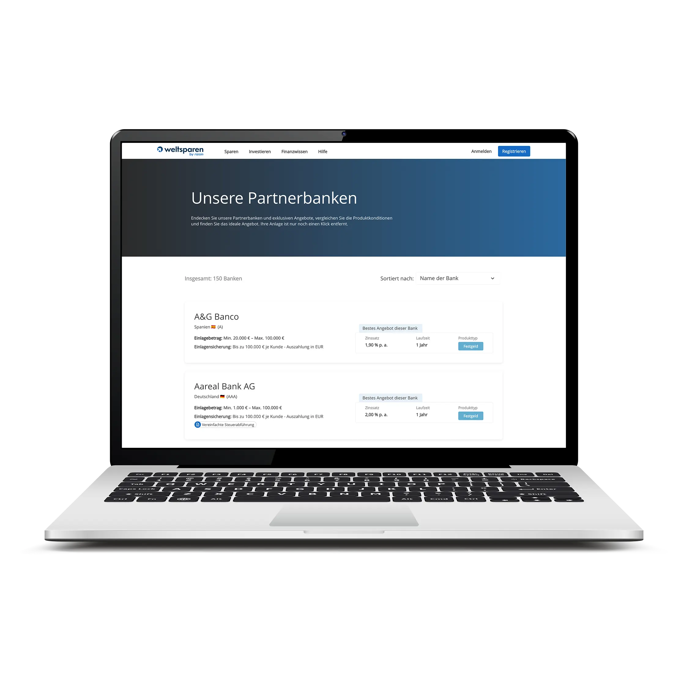 Raisin Transparenz Bankenliste 1 Screenshot mit Übersicht der Partnerbanken von Raisin