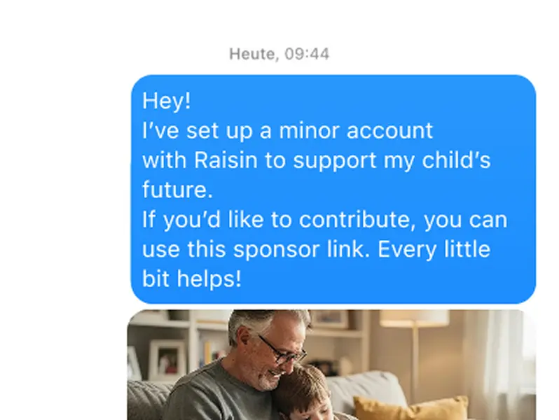 Raisin DE-Screenshot einer Nachricht mit Link zu einem Kinderdepot