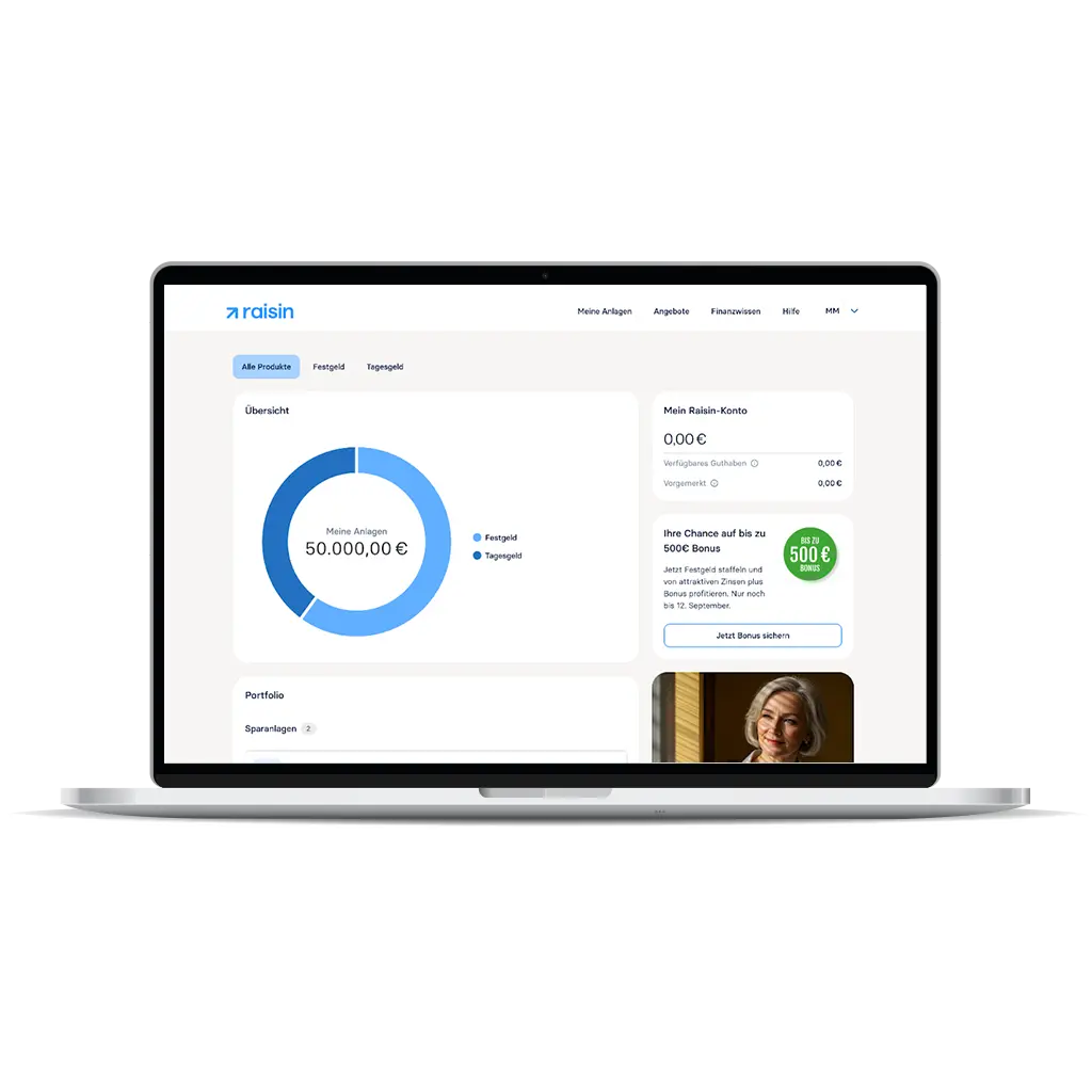 Raisin DE-Neues Dashboard Dashboard im neuen Design.