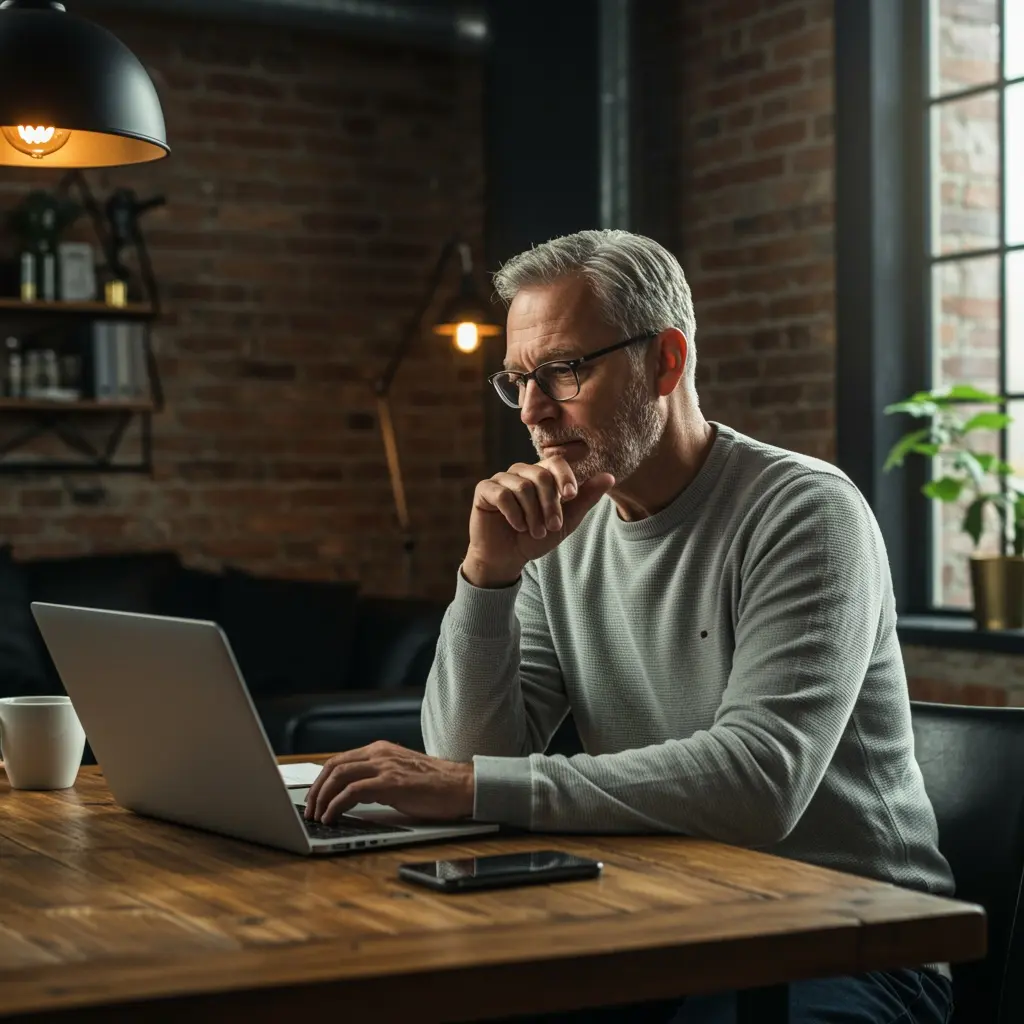 Raisin DE - Nachdenklicher Mann am Notebook.jpg Raisin Start Zins Tagesgeld