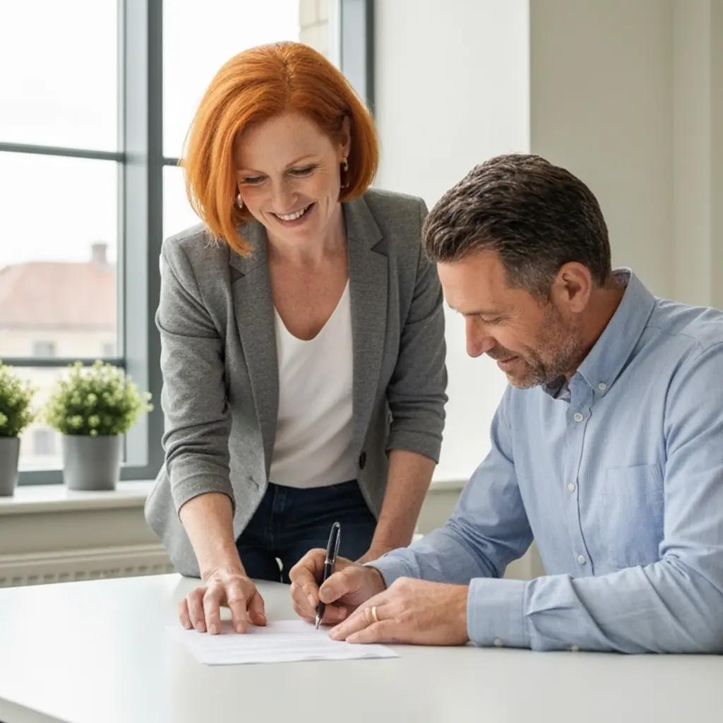raisin_de_bank_Private Banken.png Mann und Frau unterzeichnen Vertrag