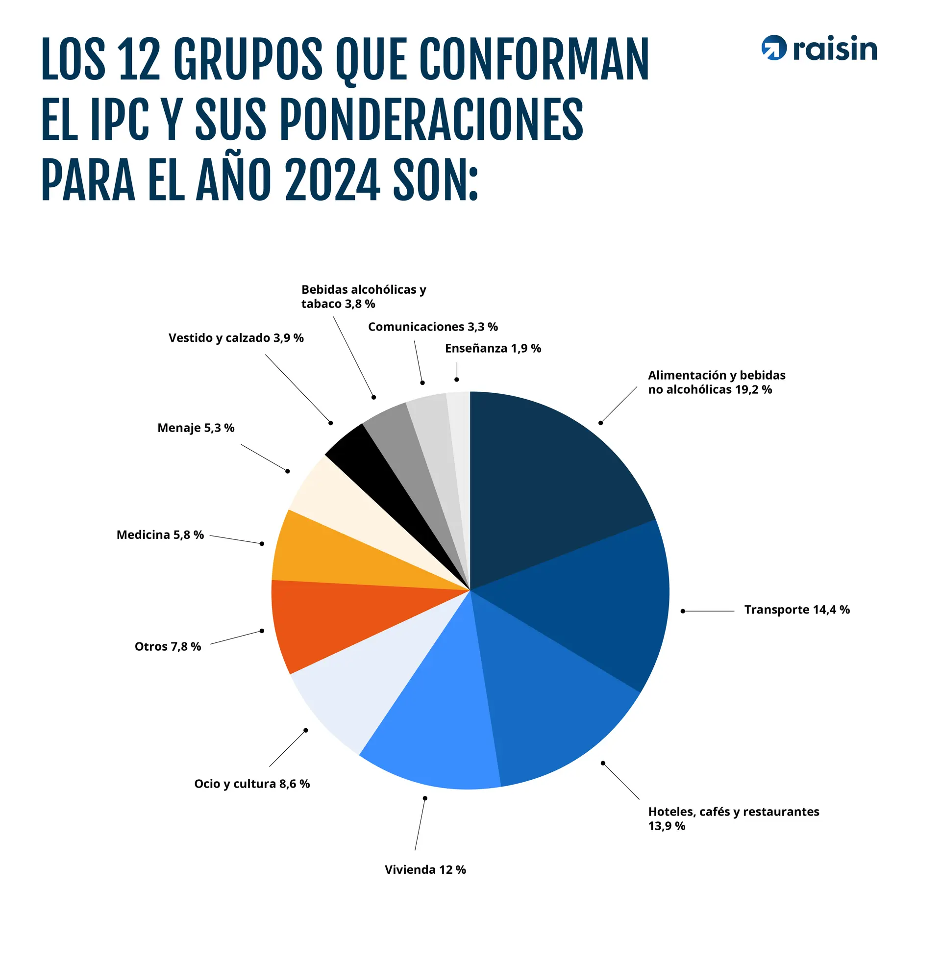 Raisin ES- gráfico circular con varias secciones coloreadas Diagrama de sectores multicolor muestra proporciones con leyenda lateral.