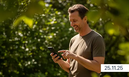 Raisin DE-Blog Startzins Tagesgeldkonto Mann mit einem Smartphone in der Hand.