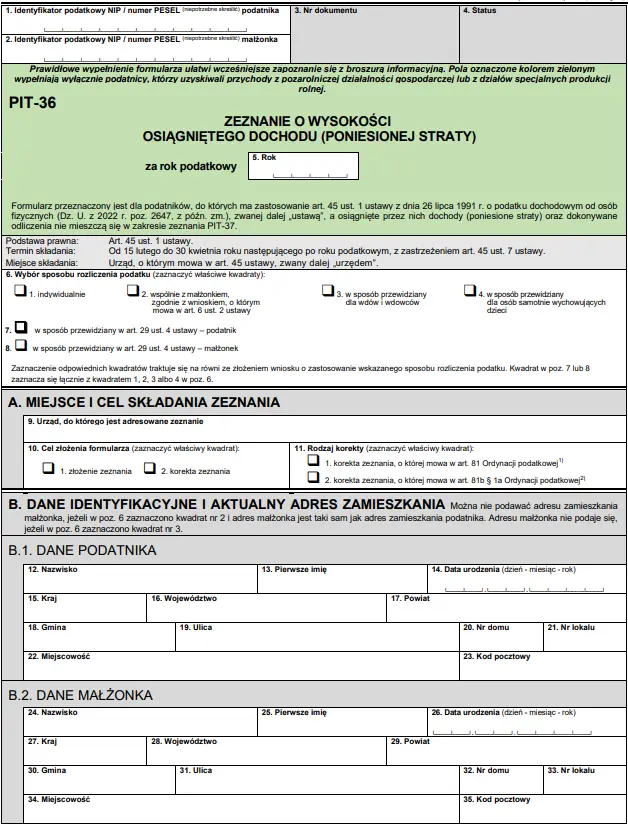 Raisin PL-Formularz z danymi PIT 36